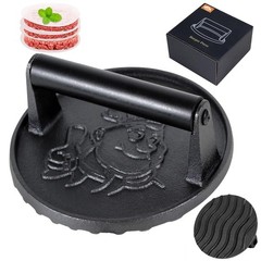 COOKWIN 6″ Cast Iron Smashed Burger Press Kit, Heavy-Duty 6 inch Black