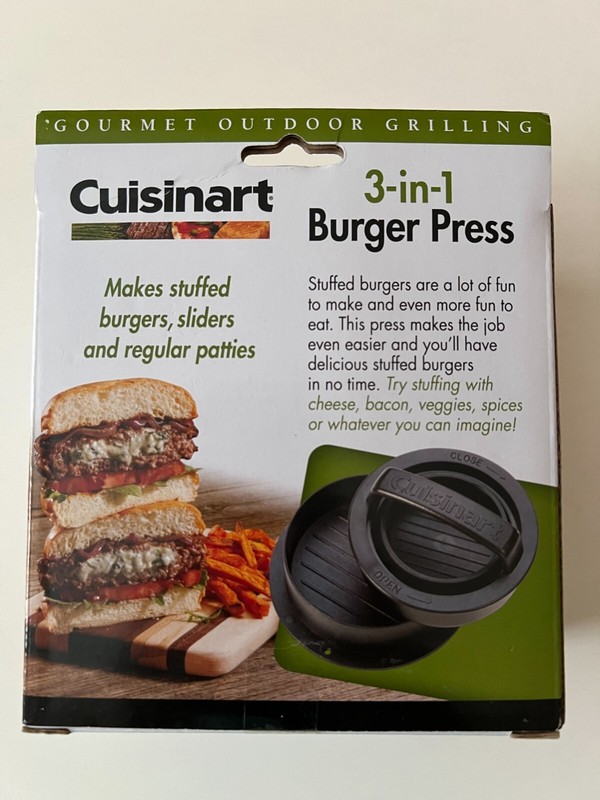 CUISINART 3 IN 1 BURGER PRESS * PATTY MAKER SLIDERS * Open Box Never Used gallery