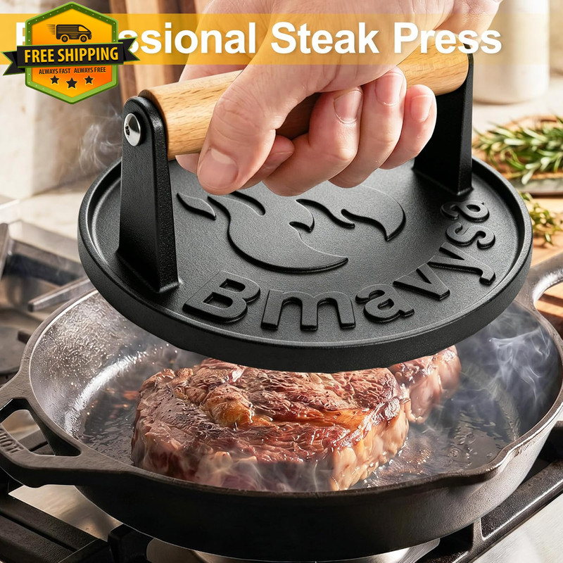 Heavy Duty Cast Iron Burger Press Non Stick Smasher For Griddle Grill BBQ Tool gallery