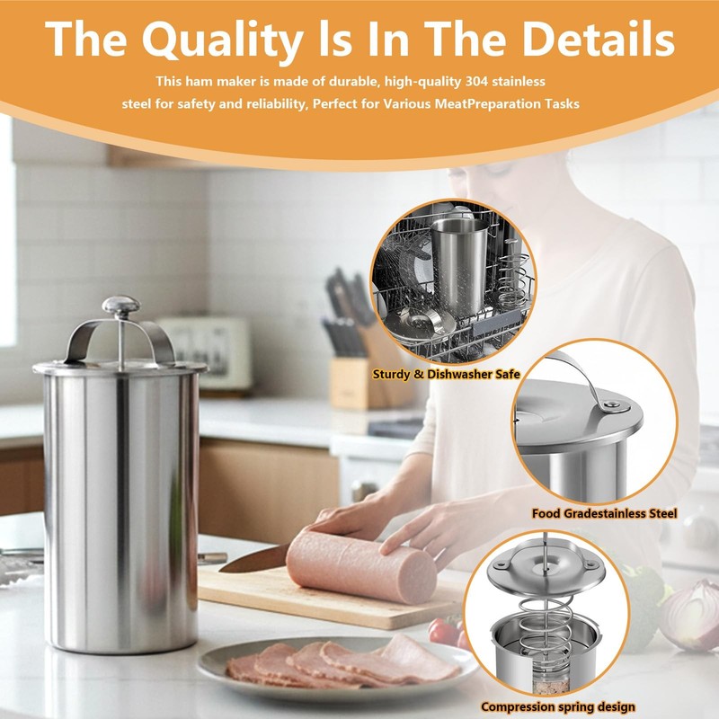 Ham Press,Deli Meat Press Stainless Steel,Lunch Meat Press Mold for Deli Meat... gallery