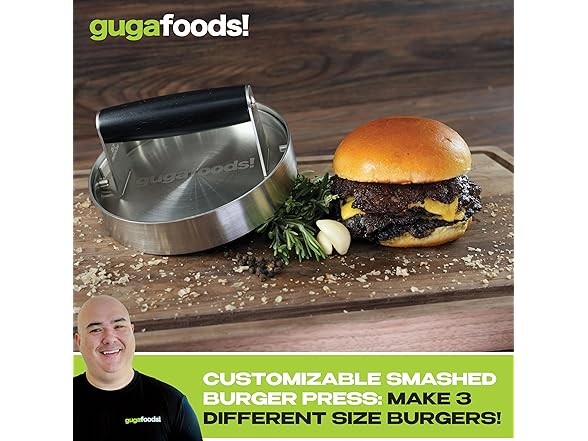 Guga Foods- Adjustable Burger Press, Stainless Steel gallery