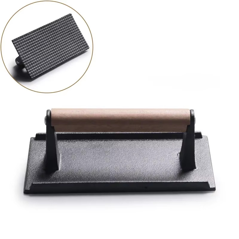 Cast Iron Steak Burger Press round Rectangular Uncoated Heavy-Duty Meat Press wi gallery