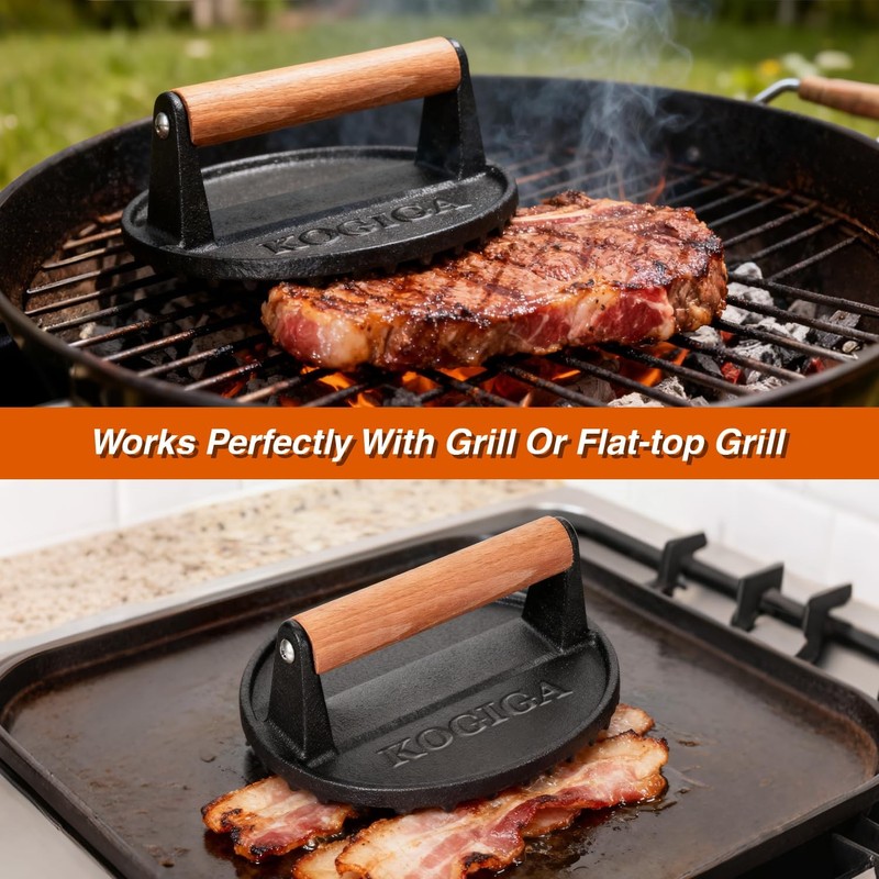 Cast Iron Smash Burger Press 2.5lb - 7 Inch Round Heavy Duty Bacon & Grill gallery