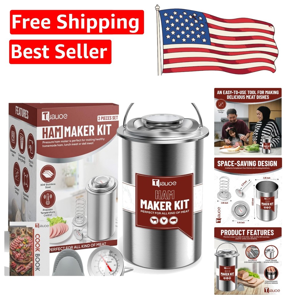 304 Stainless Steel Meat Press Mold with Thermometer & Silicone Mittens