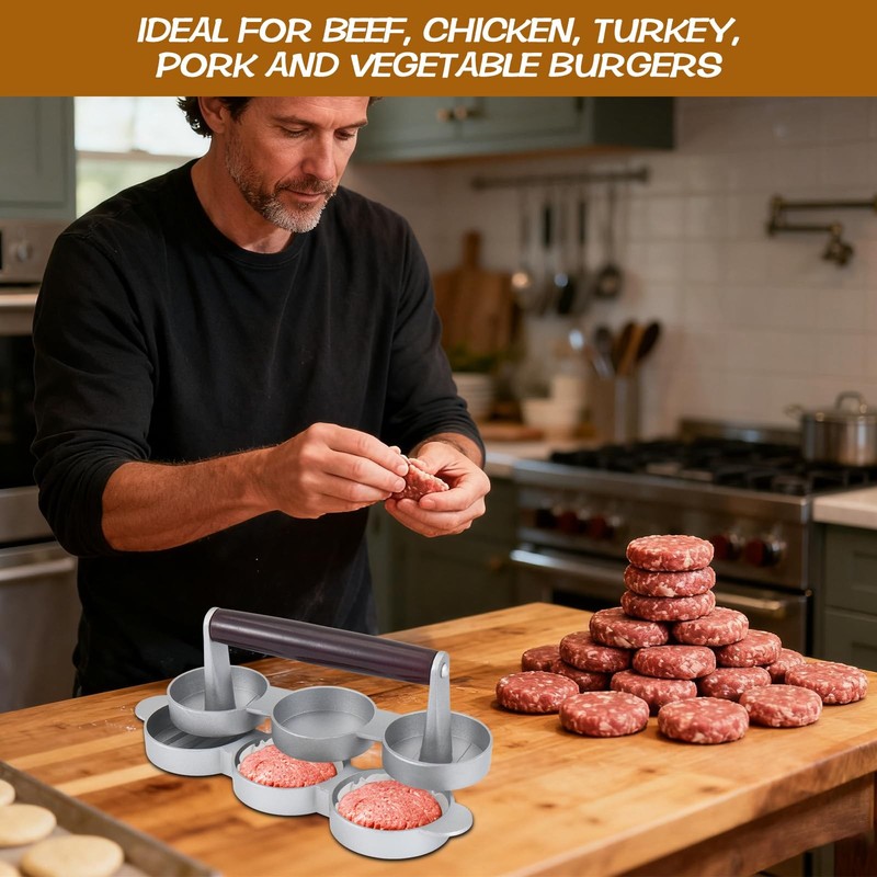 Mini Burger Press Small Meat Patty Maker 200 Papers 3 Slots 2.56 Inch Mold gallery