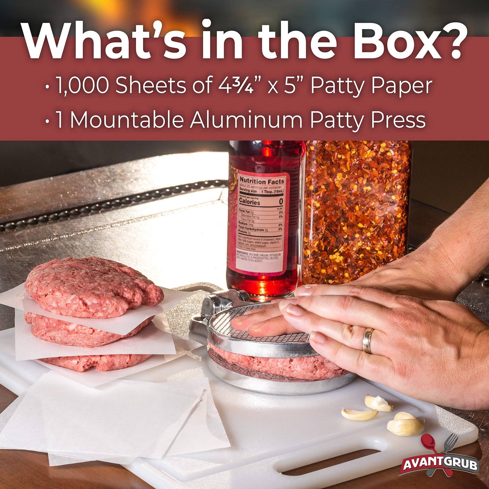 Restaurant-Grade Burger Press 1000 Wax Papers Cast Aluminum 4.5" Hamburger Maker gallery