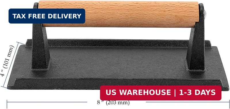 2 Pack 8 x 4 Inch Cast Iron Grill Press, Flat Heavy Weight Chef Press Bacon Grid gallery