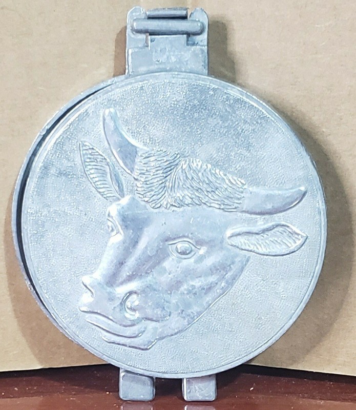 Vintage Farmhouse Cow Metal Hamburger Patty Press Embossed Kitchen Tool gallery