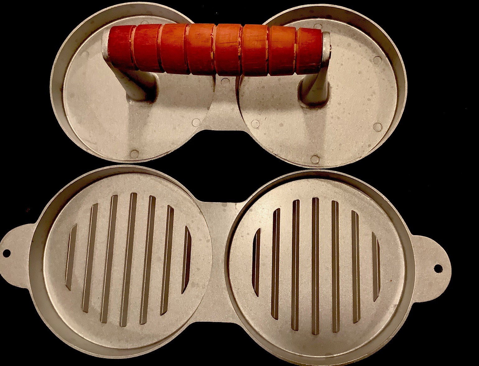 Double Aluminum Hamburger Press Patty Maker - Two 4.5-Inch Molds - Exc. Cond. gallery