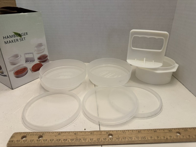Miles Kimball Hamburger Maker Set Patty Press + 4 Storage Containers + Box gallery