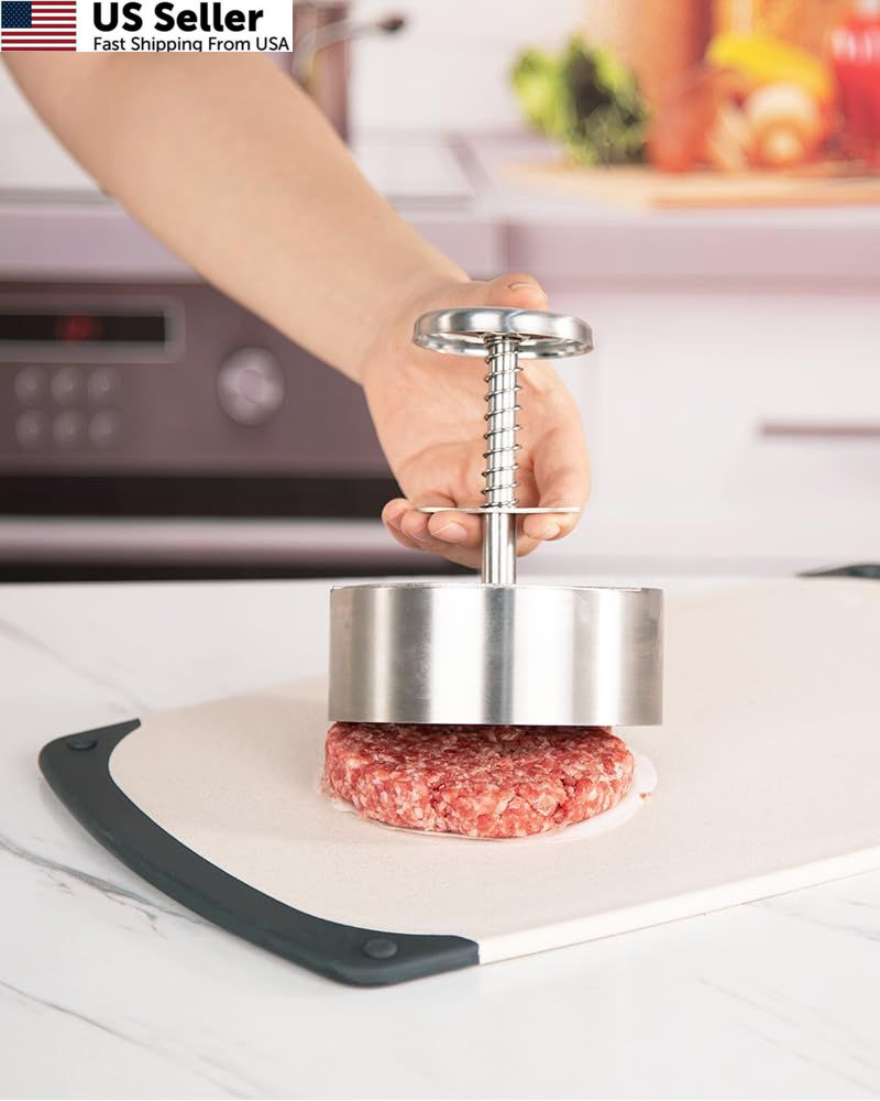 Brigii 304 Stainless Steel Burger Press - 4.5" Hamburger Patty Maker, Silver gallery