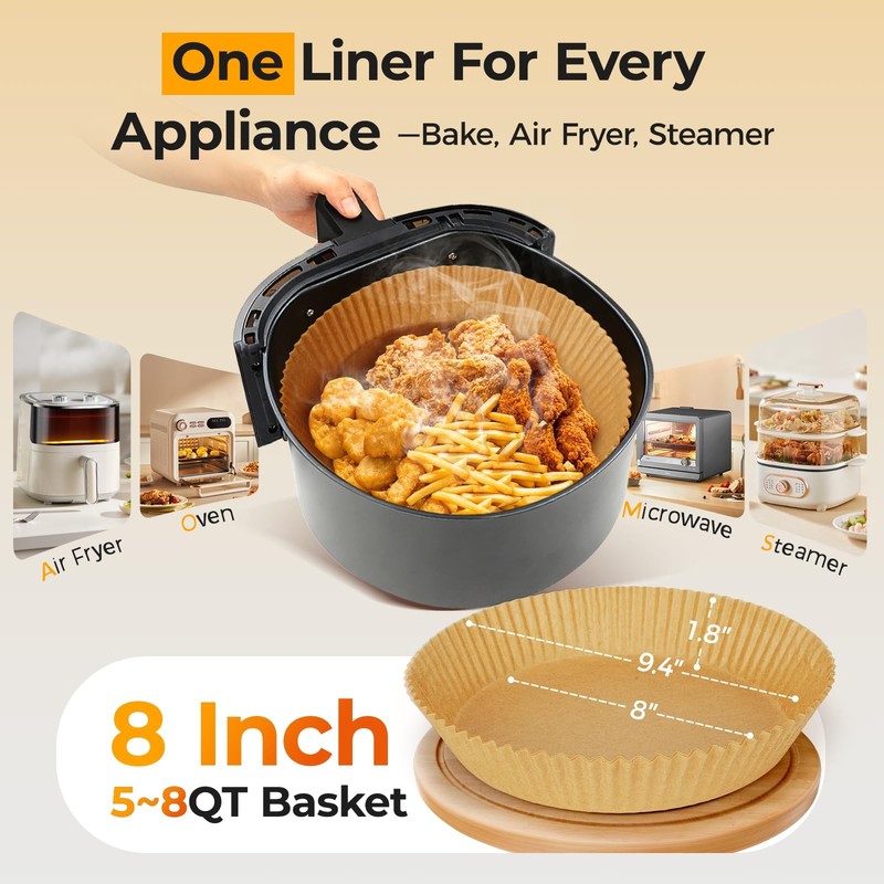125Pcs 8 Inch Round Air Fryer Liners Disposable, Non-Stick 8"Round, Natural gallery