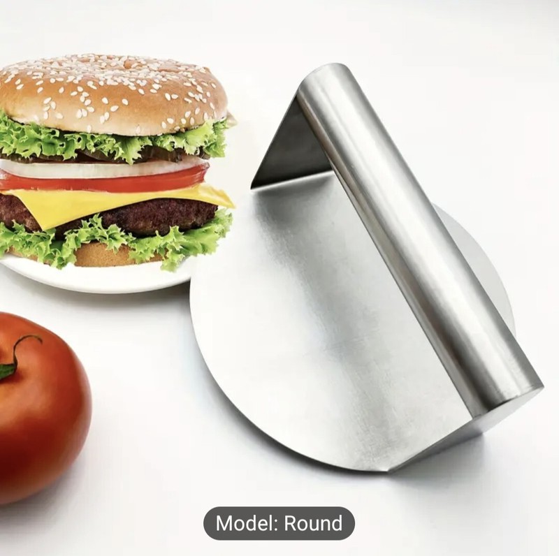 SMASH BURGER PRESS 5.9" Round Stainless Steel Burger Press, NEW in Original Box! gallery