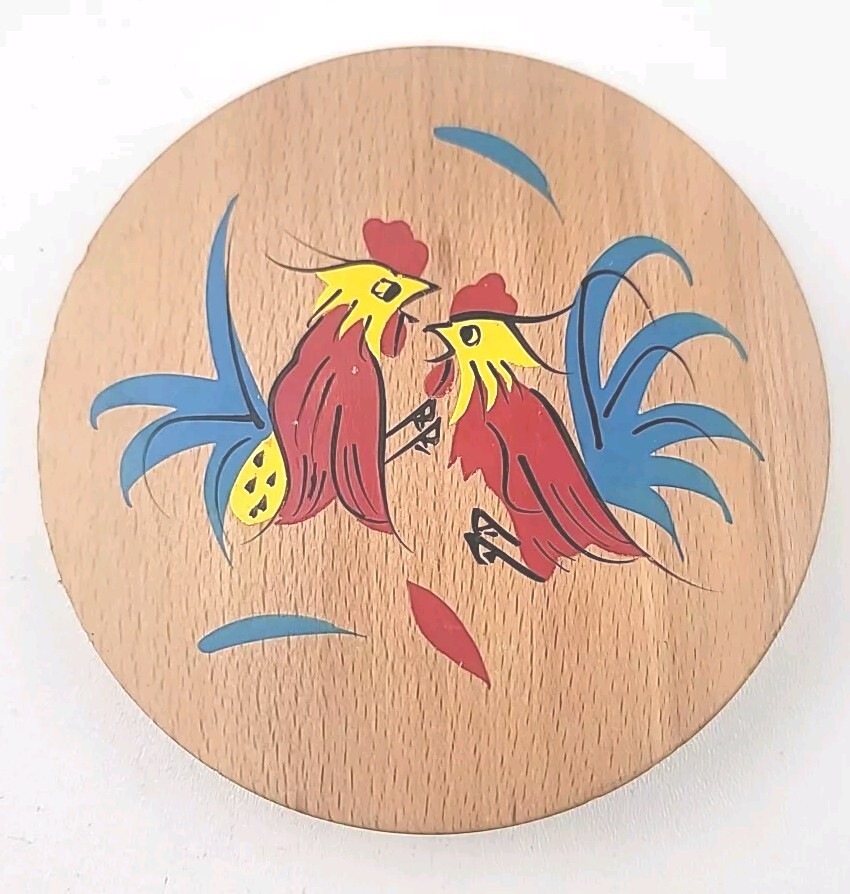 Vintage Retro Wooden Tortilla Maker/Hamburger Press Fighting Cocks 1950s gallery