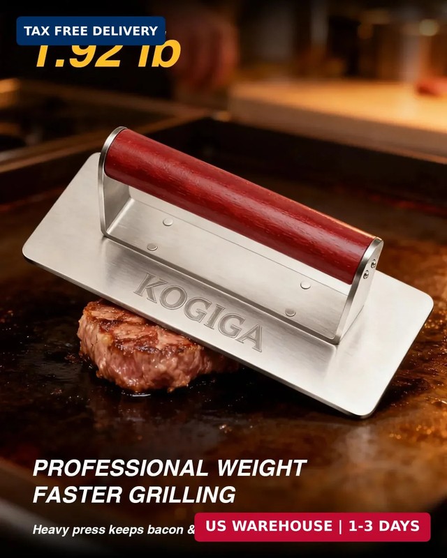 Ultimate Rectangle Griddle Press 1.92LB - 9x4.2 Inch Smash Burger & Bacon Press, gallery