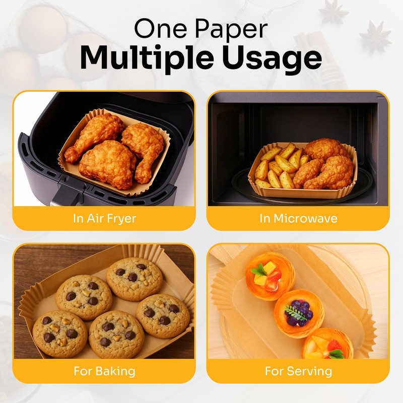 Mindful Design Air Fryer Paper Liners,125Pcs Rectangle 8.5"x5.5", Tan gallery