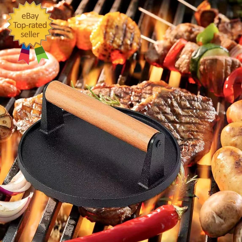 Kitchen Tools Heavy Duty Cast Iron Smash Burger Press round Barbecue Meat Flat P gallery