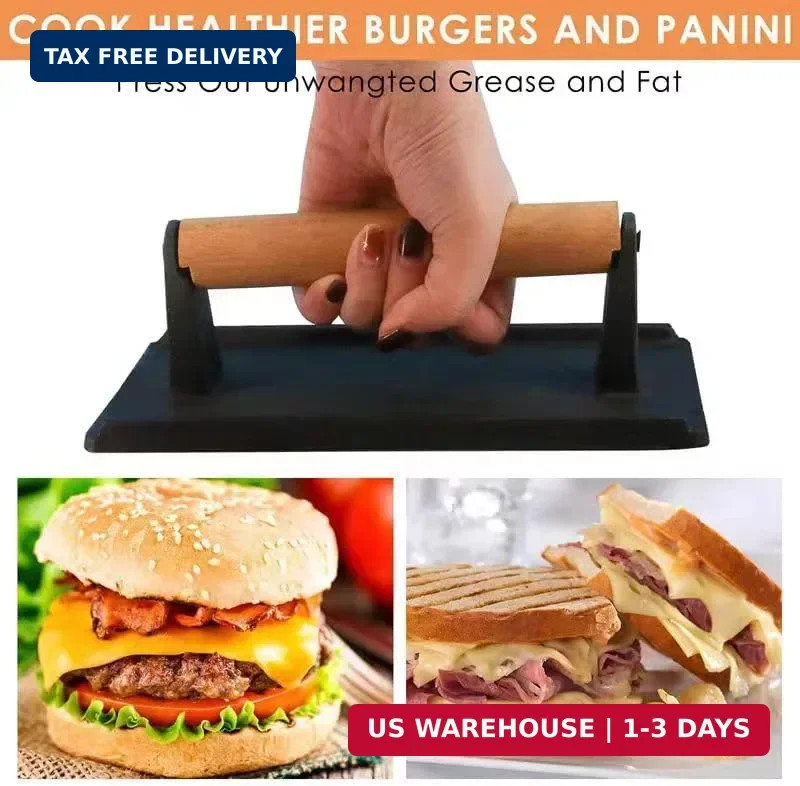 KitchenTools Heavy Duty 8"Cast Iron bacon Grill Press Smash Burgers Press Burger gallery