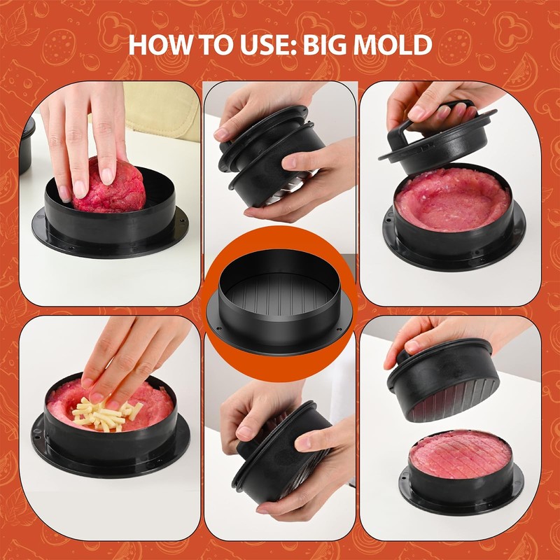 Pisol Hamburger Press, 4-in-1 Burger Press Patty 4 inches, 2.9 Black gallery