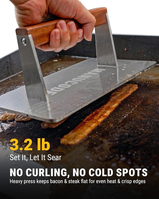 Durable 3.2 LB Bacon Press - Flat Bottom Design for Optimal Cooking Performance gallery