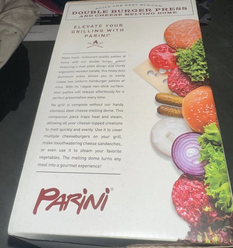 Parini Double Non-Stick Burger Press & Cheese Melting Dome 8.75" NIB. +2 Tools. gallery