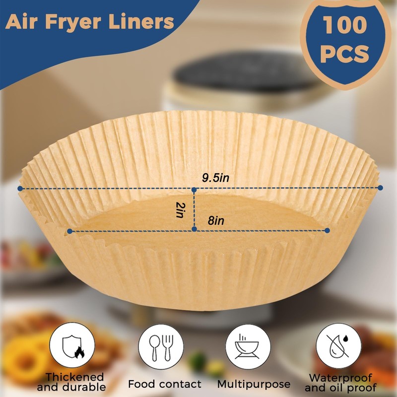 100PCS Air Fryer Paper Liners, Disposable Non-Stick 8inch-100pcs, Paper-Round gallery