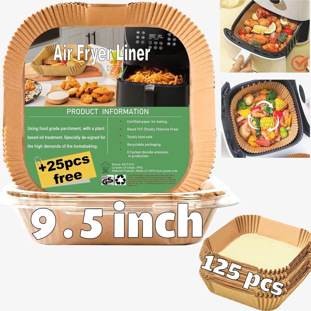 Air Fryer Liners for Power XL, Chefman 10QT 9.5''Square, Natural