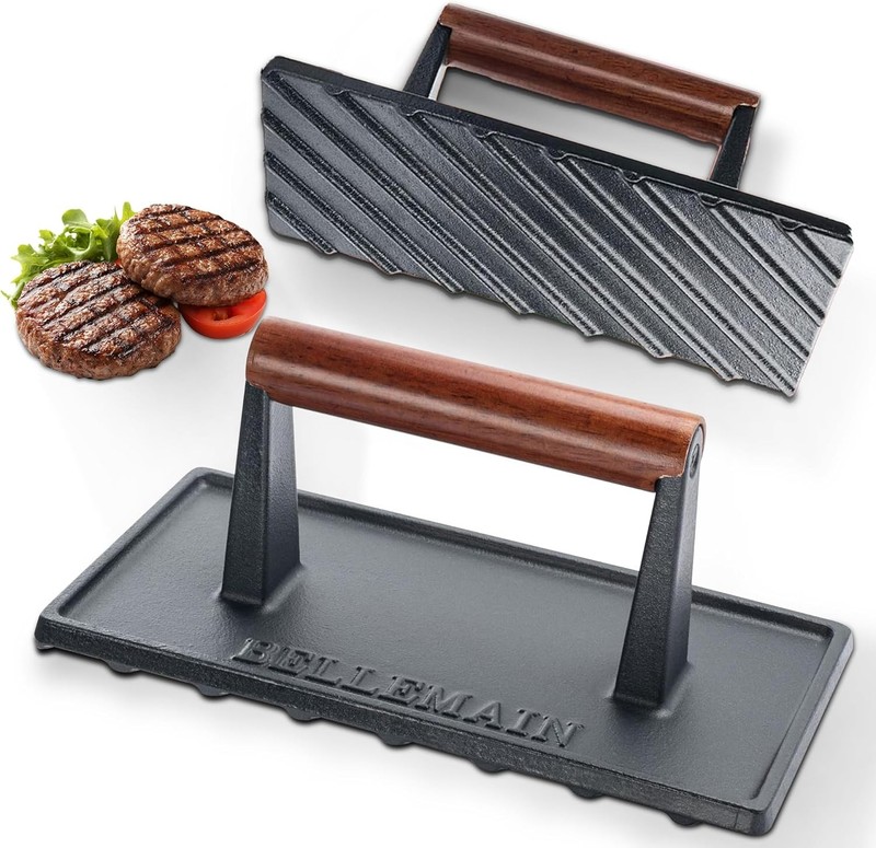 Bellemain Cast Iron Grill Press Heavy-duty Bacon Press Wood Handle 8.5" gallery