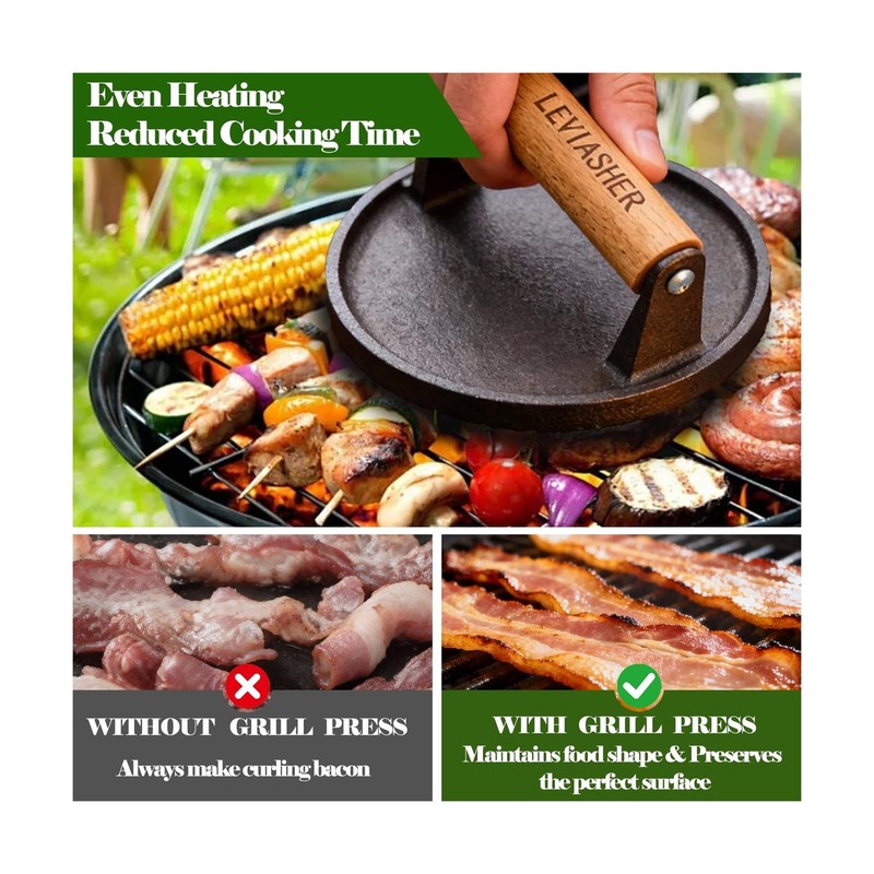 2.2lb Heavy Duty Cast Iron Grill Press, 6.69 inch Smash Burger ... FAST USA SHIP gallery