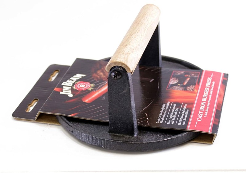 7'' Heavy Duty Burger Press Black Cast Iron with Solid Wood Handle Camping gallery