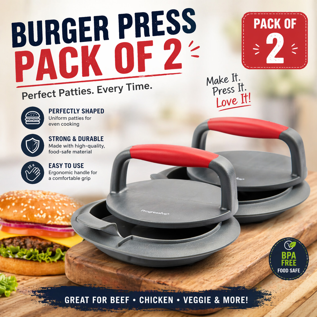🍔 Perfect Burger Press Patty Maker – 4.5 6oz | Even Cooking 2 packs gallery