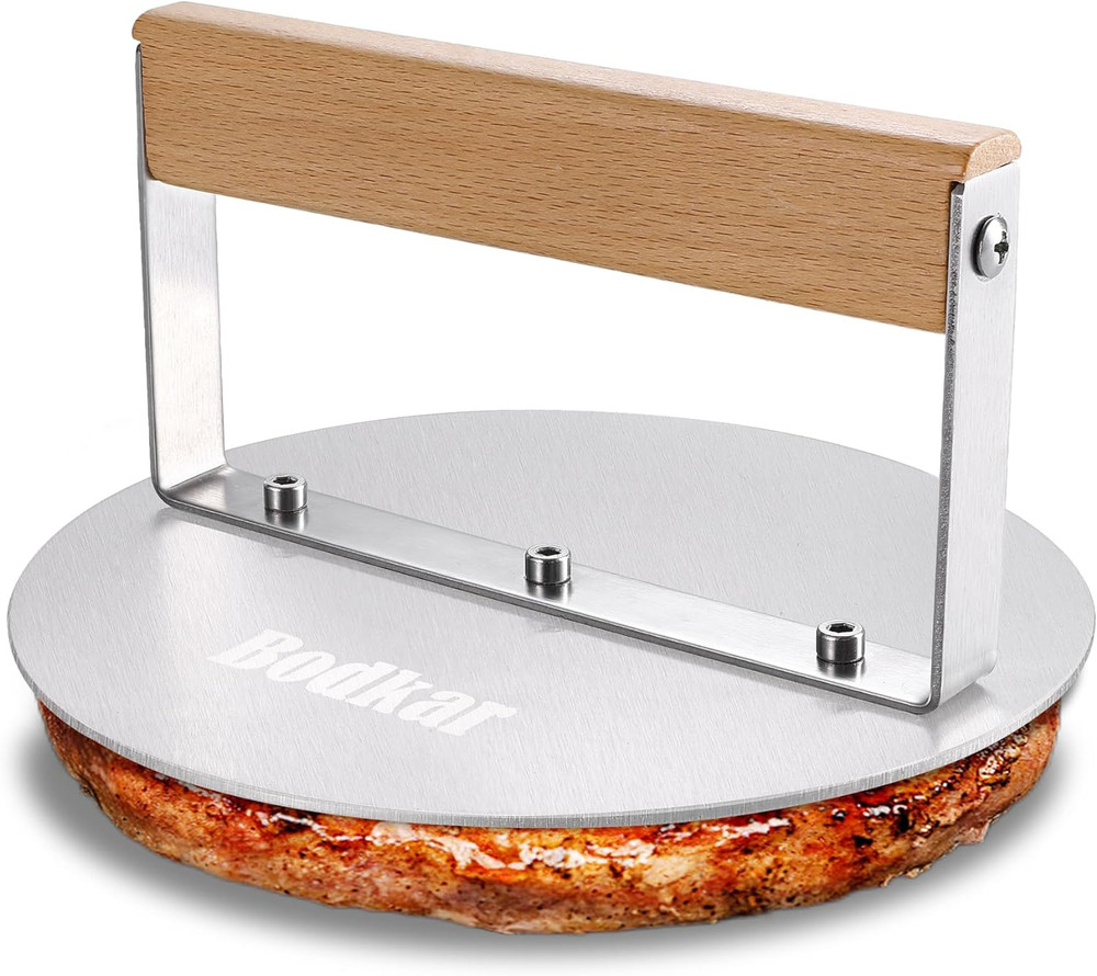 2024✅Smash Burger Press 6'' round Stainless Steel Burger Smasher Wood Handle✅