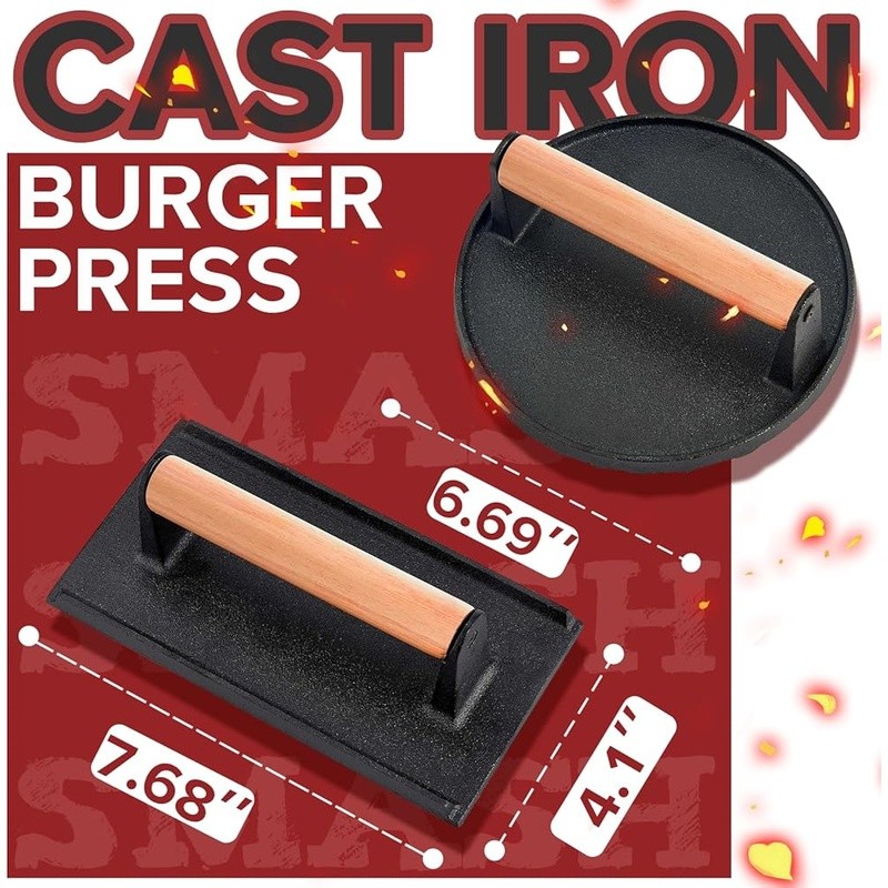 Cast Iron Burger Press Set 5PCS Smasher Patty Maker Griddle Press BBQ Tool New gallery