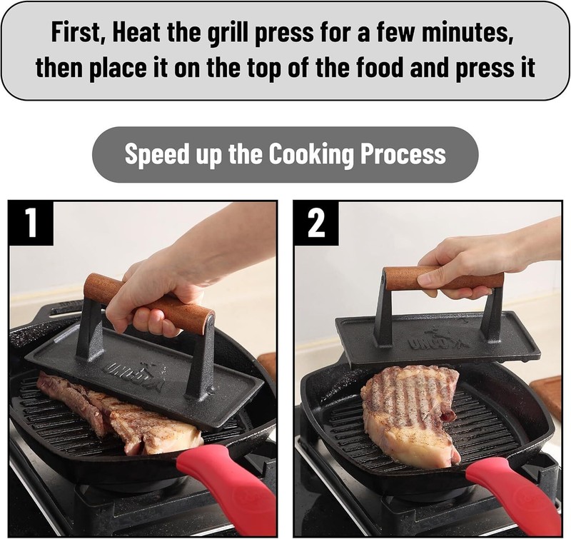 Cast Iron Grill Press 6.9" Round 8.3"x 4.3" Rectangular Burger Press for Griddle gallery