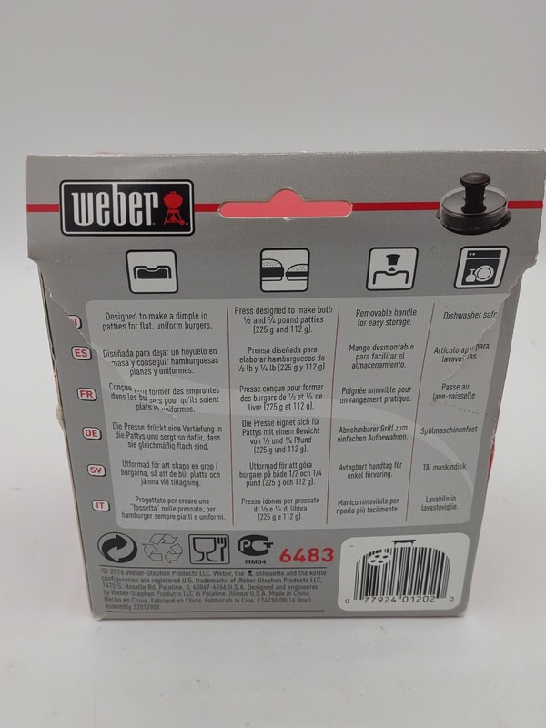 Weber Burger Press 6483 Dishwasher Safe Presses 1/2lb & 1/4lb Hamburger Patties gallery