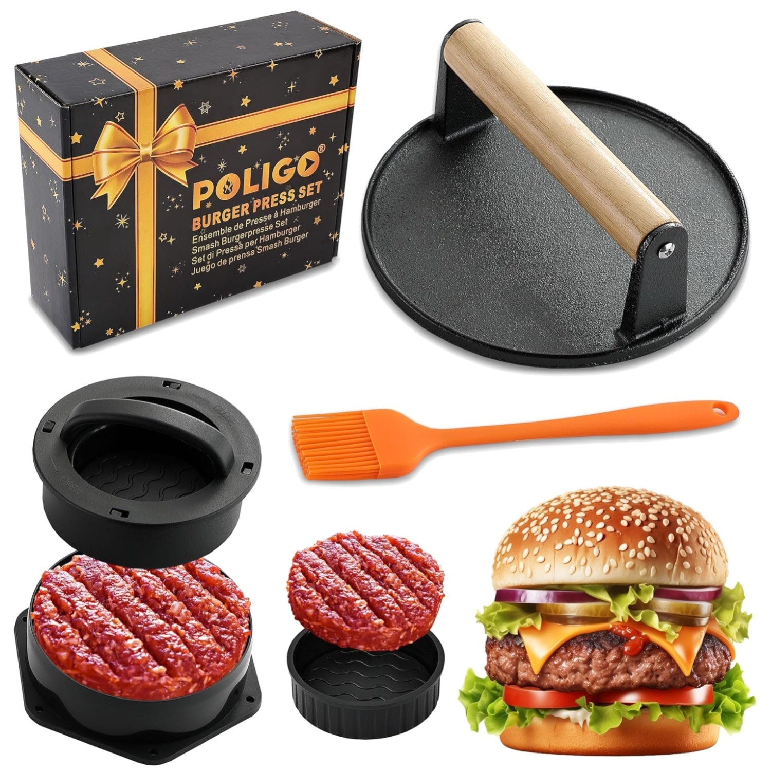 Cast Iron Smash Burger Press - Grill & Griddle Set gallery
