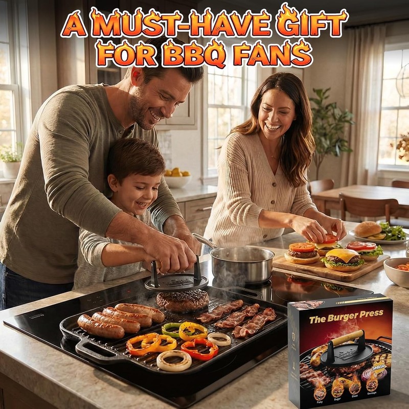 Smash Burger Press 6.5”,Cast Iron Flat Round Edge gallery