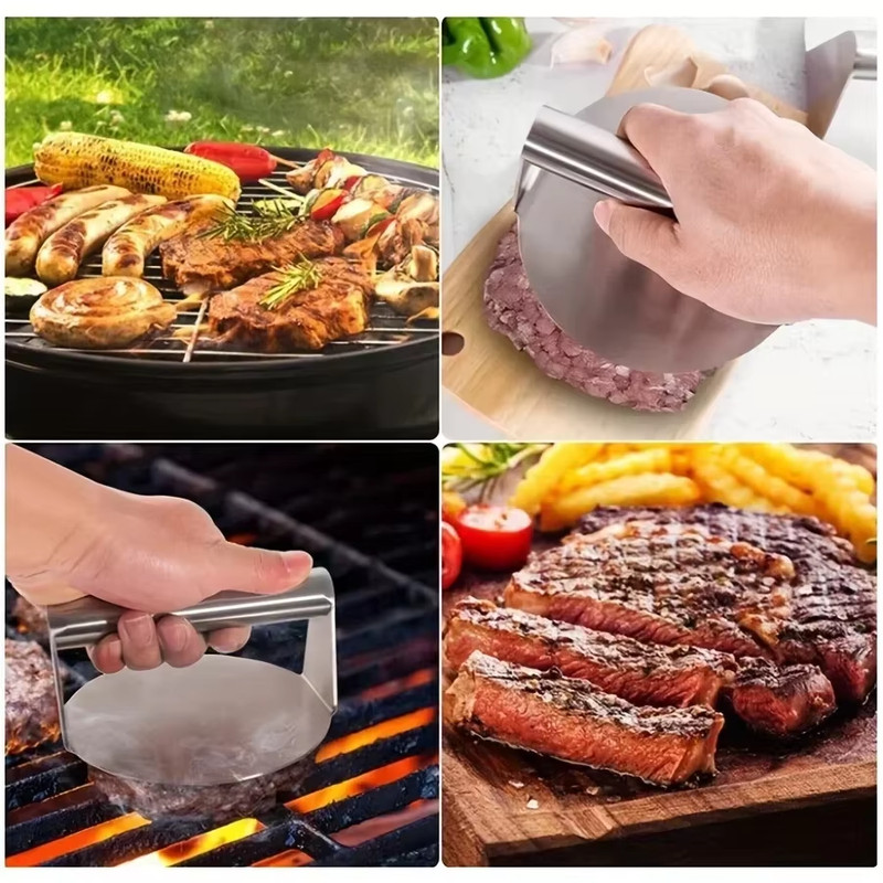 Stainless Steel Smash Burger Press Hamburger Patties Meat Masher Circular Meat P gallery