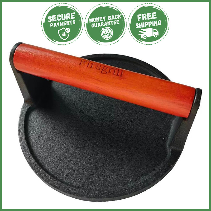 HEAVY DUTY CAST IRON BURGER PATTY PRESS Durable Meat Steak Smash Kitchen Tool gallery