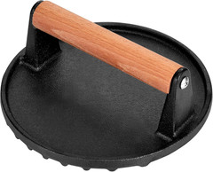 Smashed Burger Press, 7” round Heavy-Duty Cast Iron Smash Meat Steak with Wooden