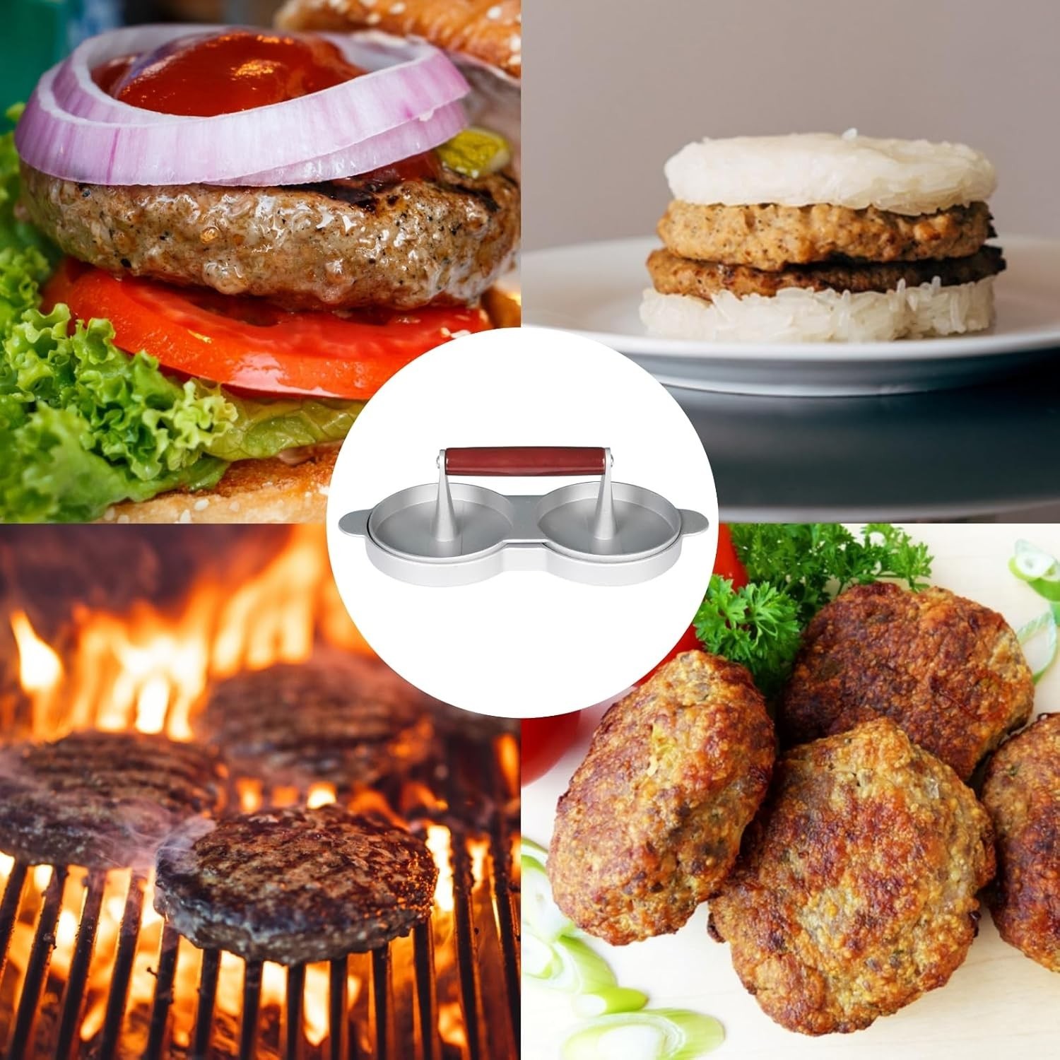KIGI Double Non-Stick Stuffed Burger Press Hamburger Patty Maker for Meat Beaf ( gallery
