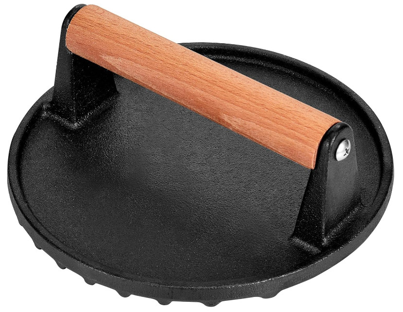 7'' Cast Iron Smashed Burger Press with Wood Handle for Griddle & BBQ gallery