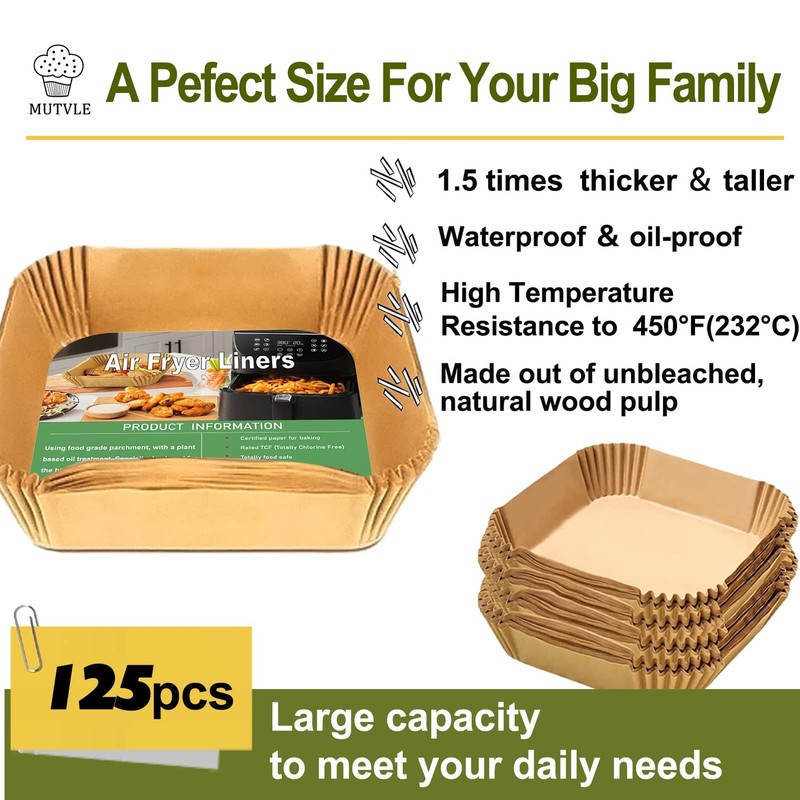 Air Fryer Liners Disposable for CHEFMAN Fryer, Power 9.5''Square, Natural gallery