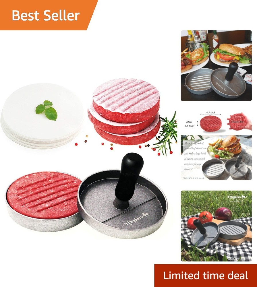 Effortless Burger Press with 100 Non-Stick Patty Papers | Perfect for Groceries