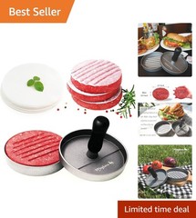Effortless Burger Press with 100 Non-Stick Patty Papers | Perfect for Groceries