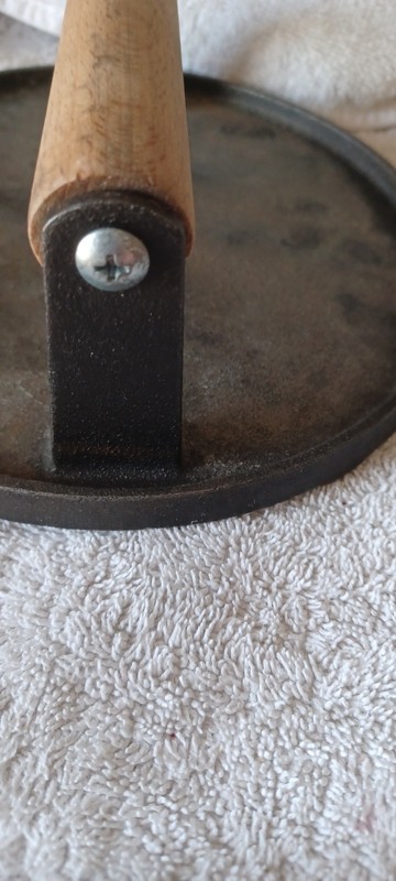Unbranded Burger Meat Press 7" Round Heavy-Duty Cast Iron Wood Hand gallery