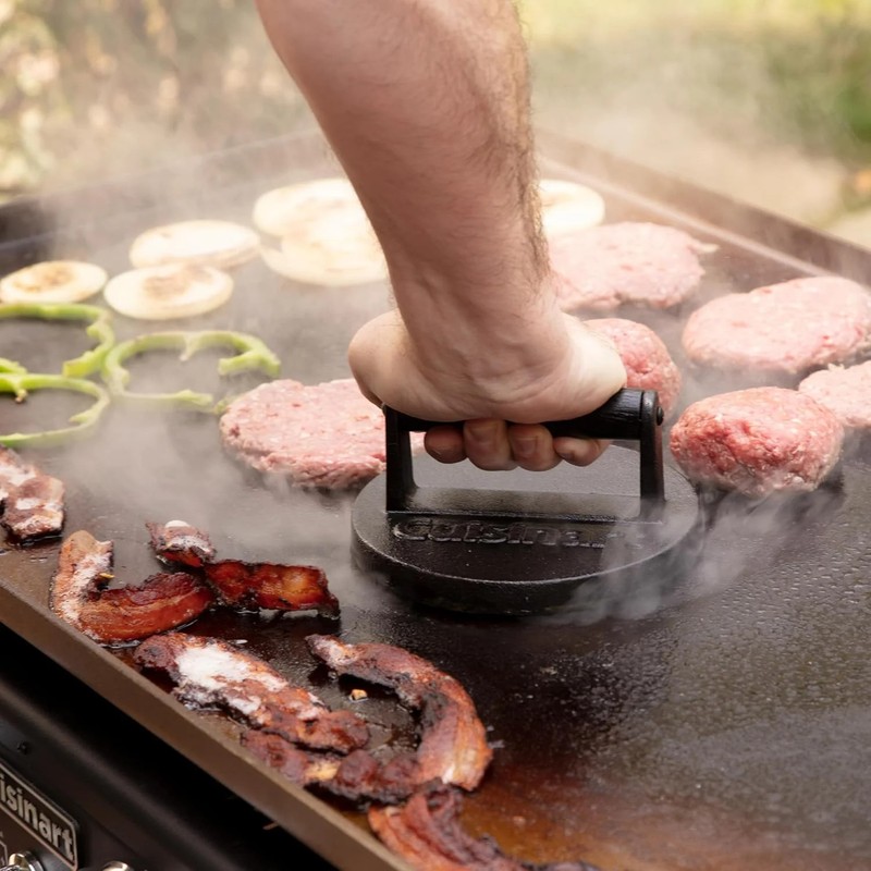 6.5" Cast Iron Smashed Burger Press, Round Flat Edge Grill Press for C gallery