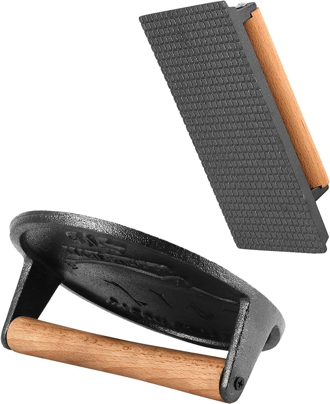 2 Pack Black Cast Iron Grill Press, 7 x7 Inch Round and 8 x 4 Inch Rectangle Hea gallery