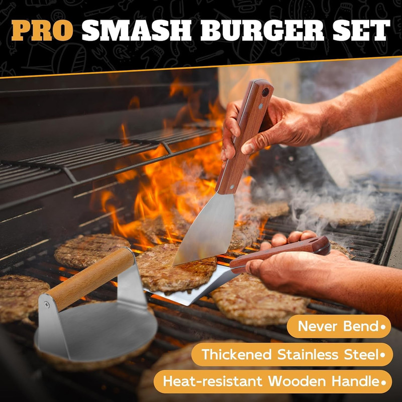 PURPLEBIRD Smash Burger Press Kit 3PCS Set, Stainless Griddle Spatulas Set with gallery
