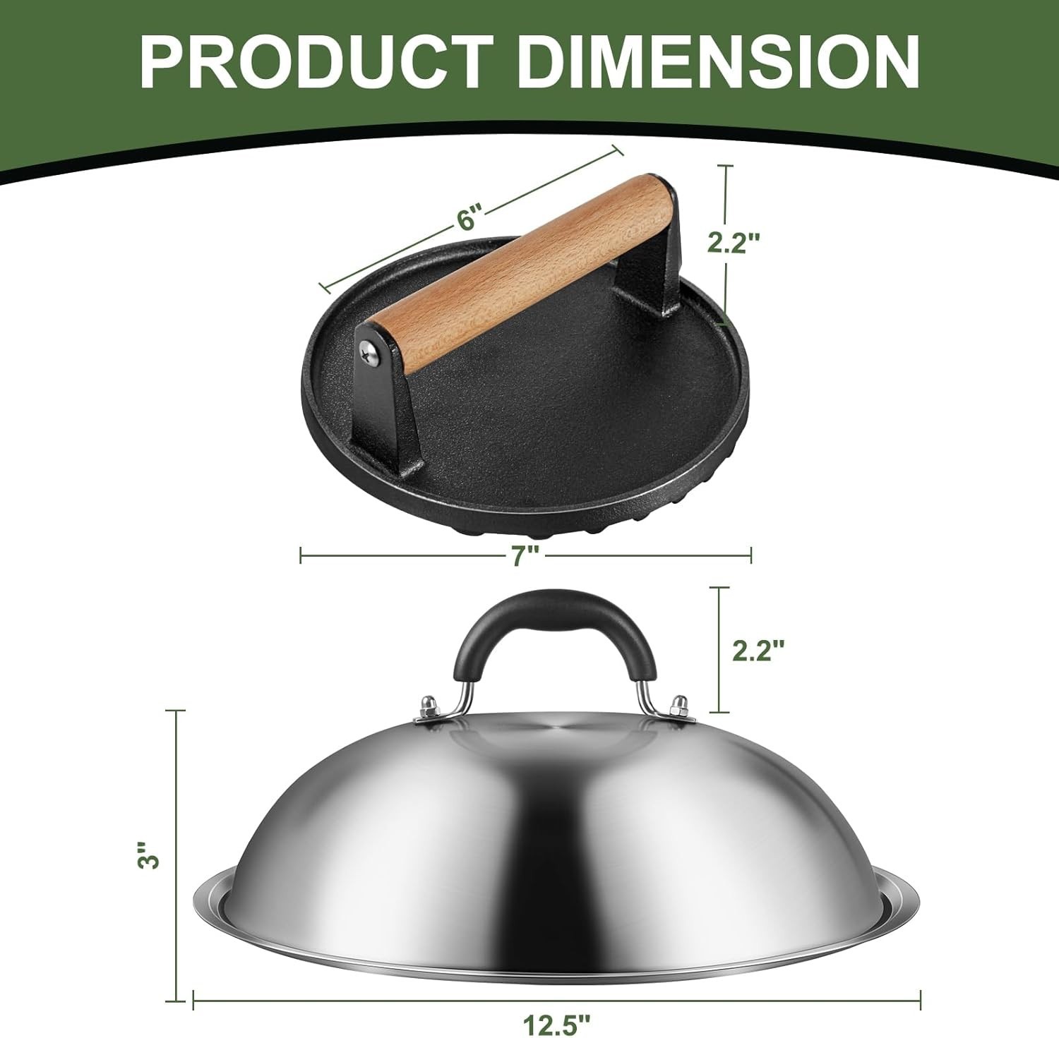 Blackstone Camp Chef Griddle Accessories 12" SS Melting Dome 7" Cast Iron Press gallery